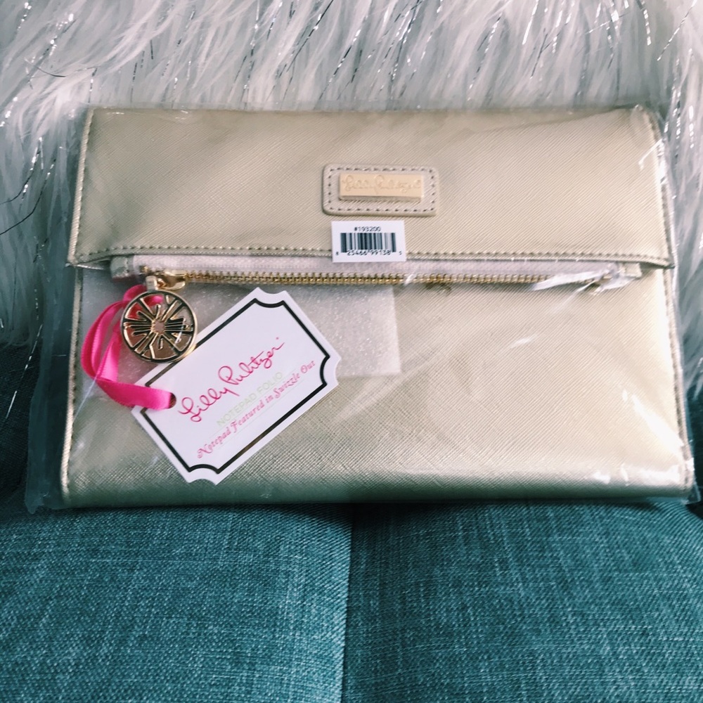 Lilly Pulitzer Gold Leather Notepad / Wallet Folio